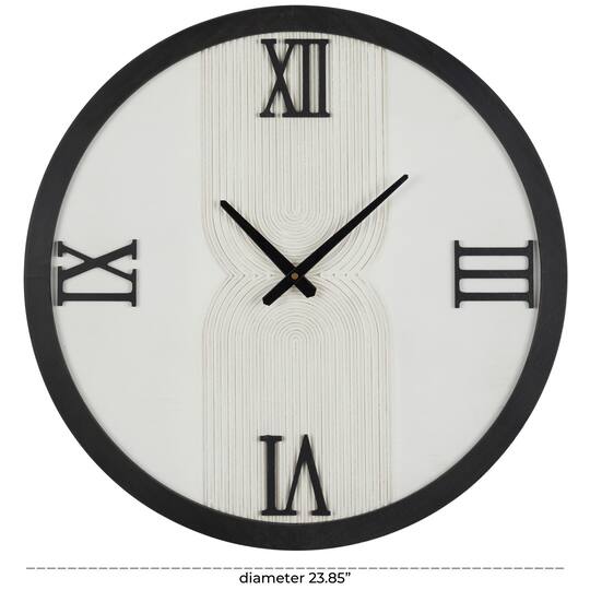 24" White Wood Art Deco Line Art Wall Clock
